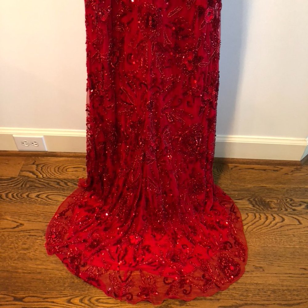 Red Beaded Sherri Hill Dress Size 10 - Picture 7 of 9